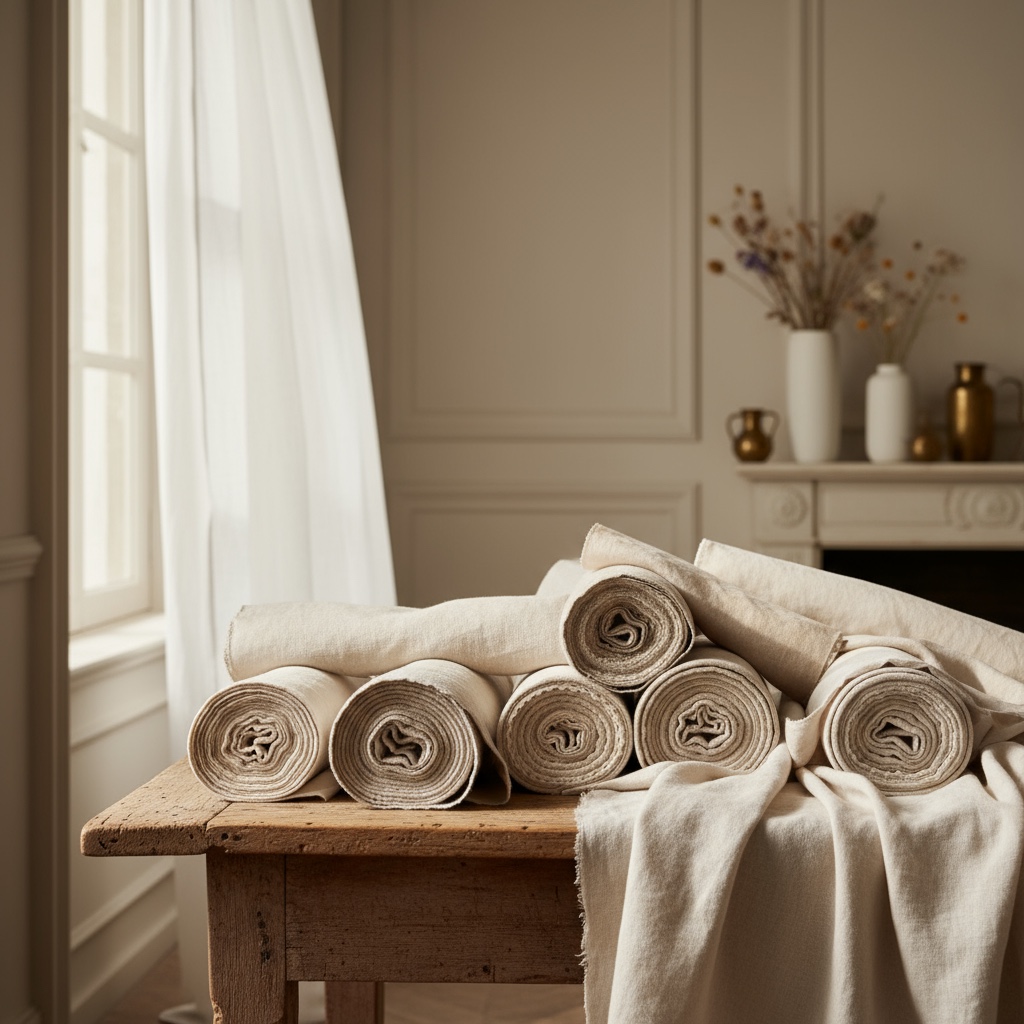 Interior with white curtains