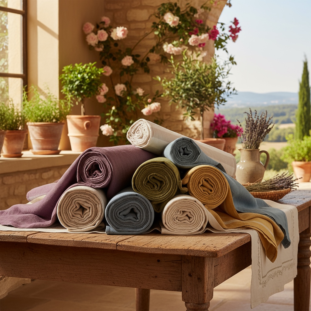 Fabric samples on outdoor table